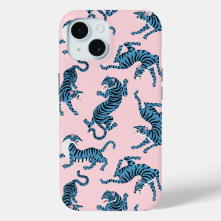 Blue Tiger Asian Pattern iPhone 15 Case
