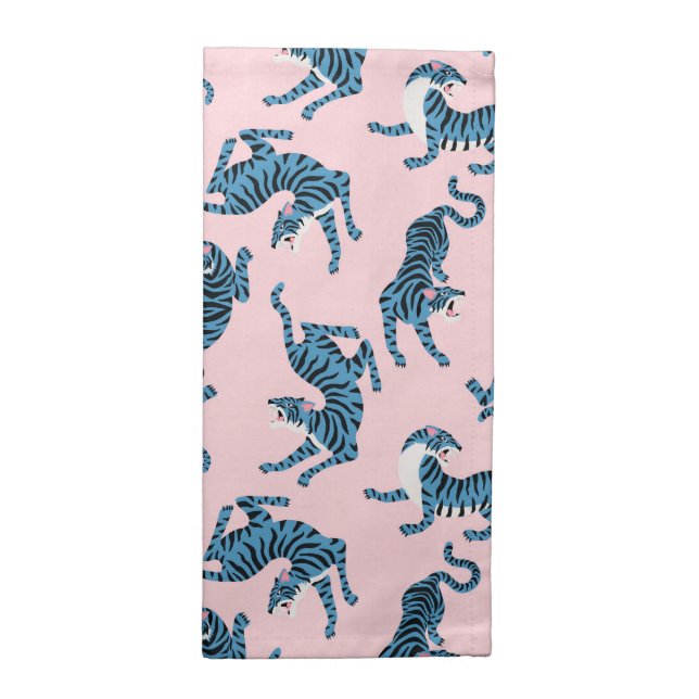 Blue Tiger Asian Pattern Cloth Napkin (Half Fold)