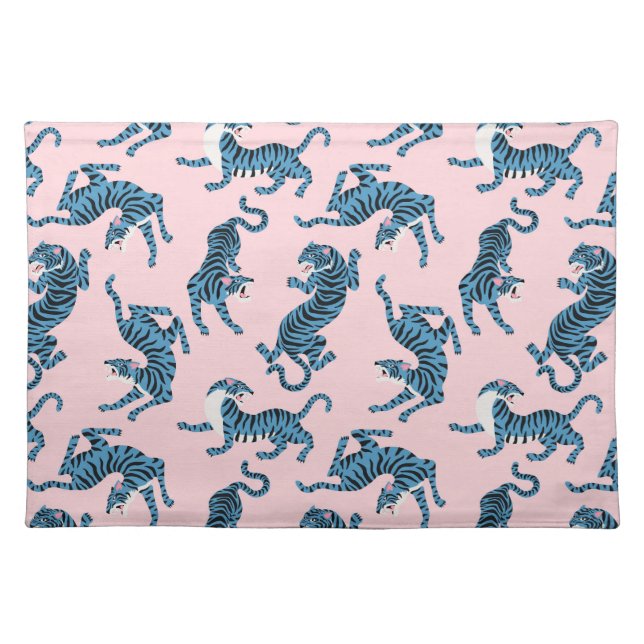 Blue Tiger Asian Pattern Cloth Placemat (Front)