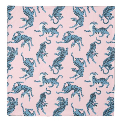 Blue Tiger Asian Pattern Duvet Cover