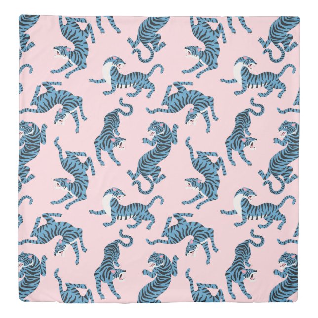 Blue Tiger Asian Pattern Duvet Cover (Front)