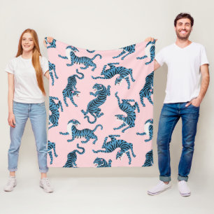 Blue Tiger Asian Pattern Fleece Blanket