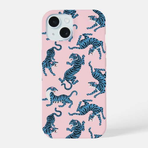 Blue Tiger Asian Pattern iPhone 15 Case