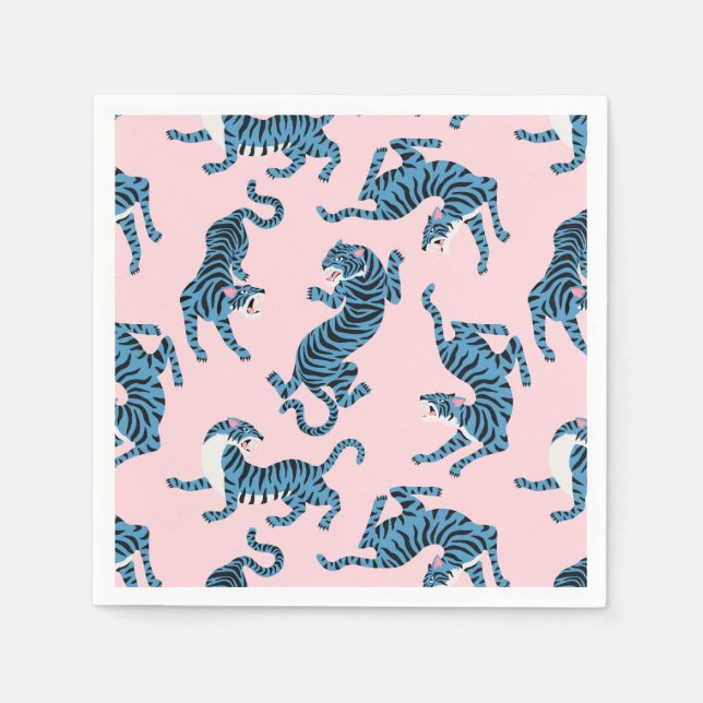 Blue Tiger Asian Pattern Napkins (Front)