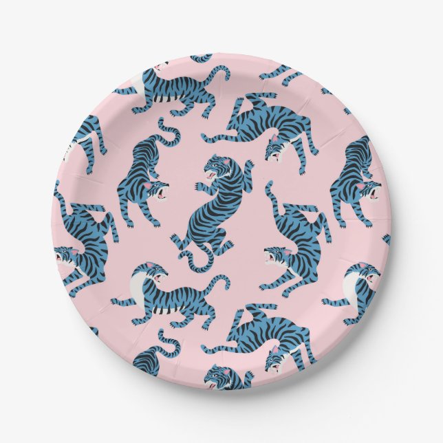 Blue Tiger Asian Pattern Paper Plates (Front)