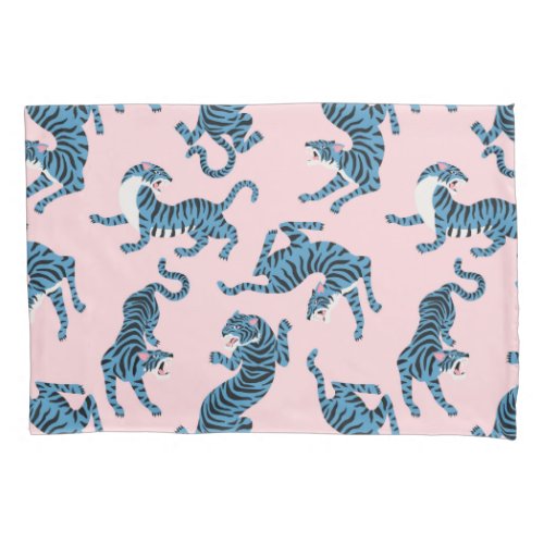 Blue Tiger Asian Pattern Pillow Case