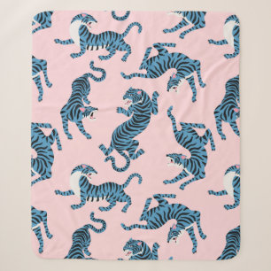 Blue Tiger Asian Pattern Sherpa Blanket
