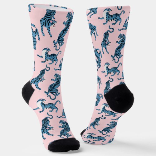 Blue Tiger Asian Pattern Socks