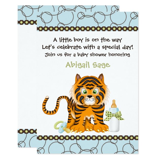 Blue Tiger Baby Shower Invitation For Boys