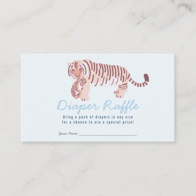 Blue Tiger Boy Baby Shower Diaper Raffle Ticket Enclosure Card (Front)