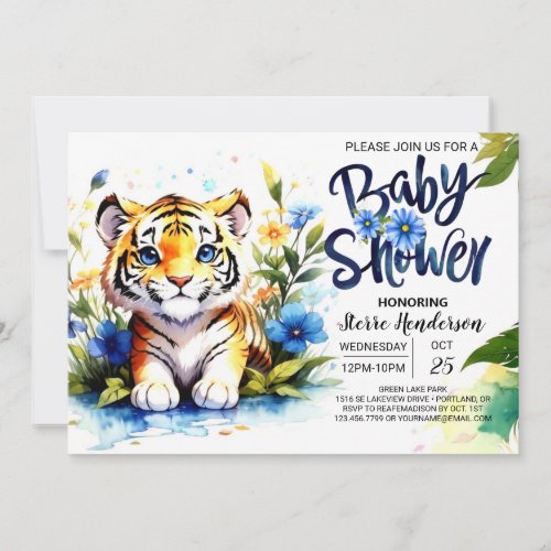 Blue Tiger Cub Baby Shower Invitation