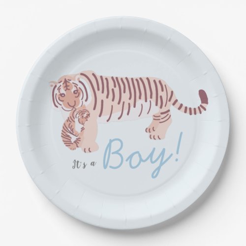 Blue Tiger  Cub Boy Baby Shower Paper Plate