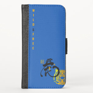 Blue Tiger Gold Image Wild & Free Chinese Symbol iPhone X Wallet Case