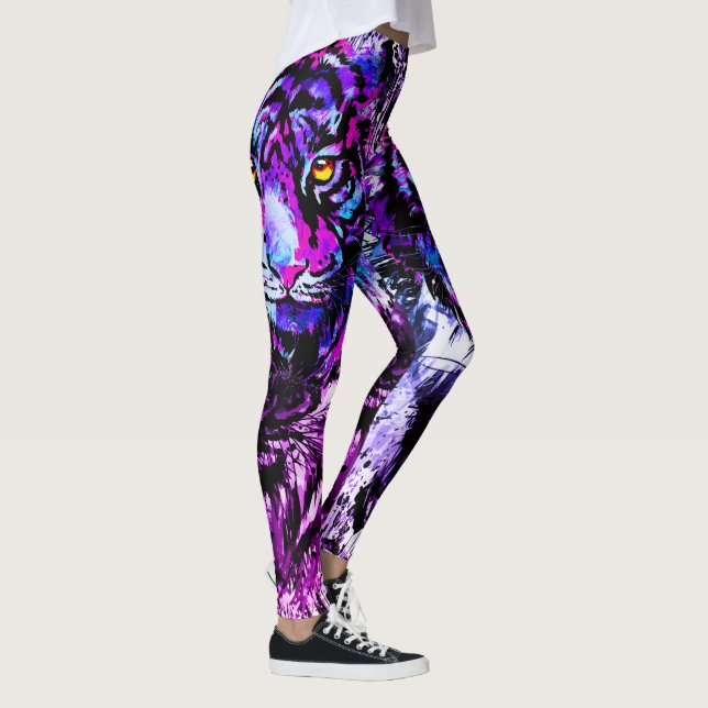 Blue Tiger Head Drawing | Purple Tiger Leggings  (Right)