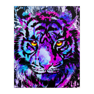 Blue Tiger Head Tiger Drawing Acrylic Wall Art