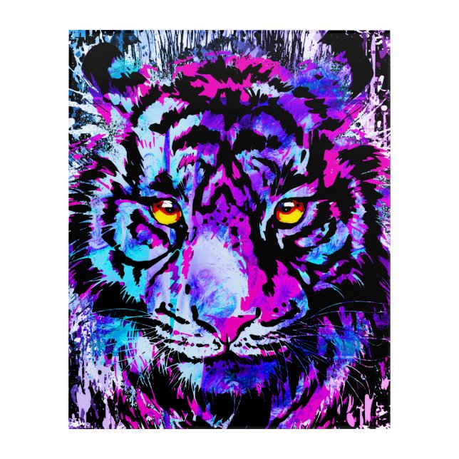 Blue Tiger Head | Tiger Drawing | Acrylic Wall Art (Front)
