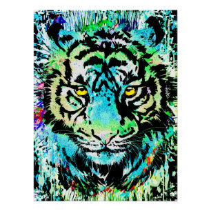 Blue Tiger Head - Tiger Portrait Poster Print