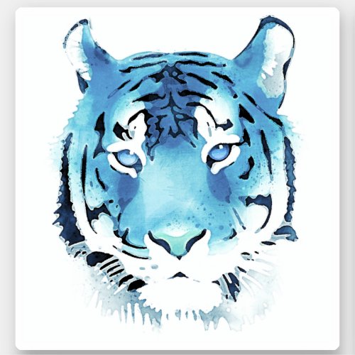 Blue Tiger Head Watercolor Sticker