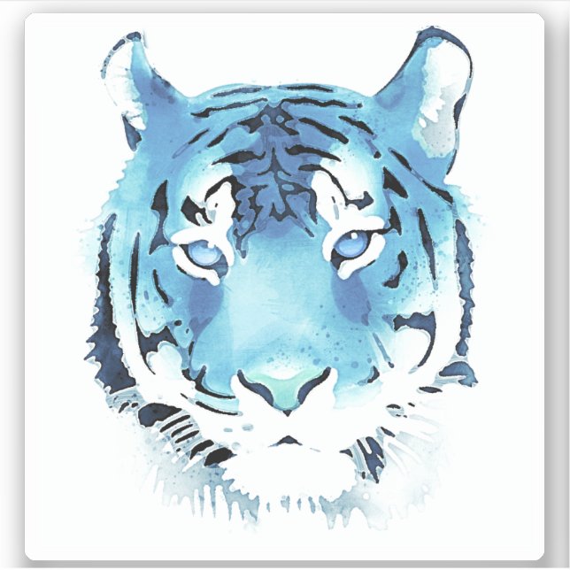 Blue Tiger Head Watercolor Sticker (Front)
