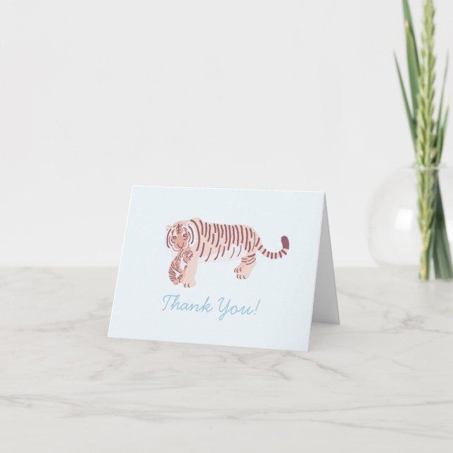 Blue Tiger Mom & Cub Baby Shower Thank You Card (Front)