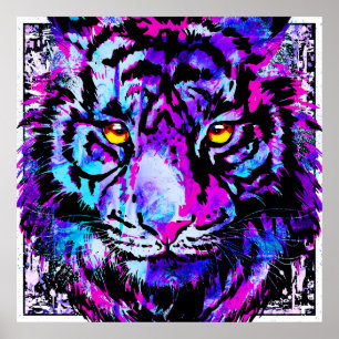 Blue Tiger Poster - Colorful Tiger Head Art Print