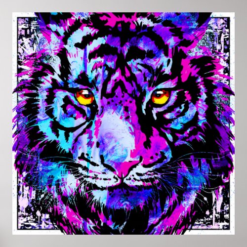 Blue Tiger Poster _ Colorful Tiger Head Art Print