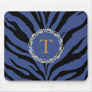 Blue tiger print with monogram mouse pad
