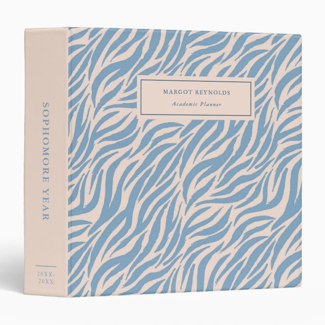 Blue Tiger Stripes College Academic Planner 3 Ring Binder (Front/Spine)