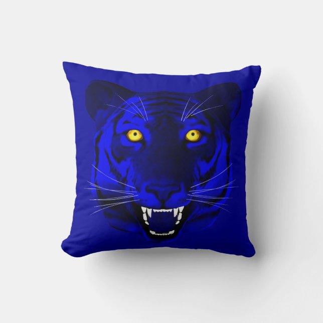 Blue Tiger Throw Pillow (Front)