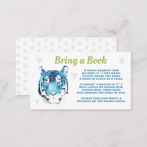 Blue Tiger Watercolor Bring a Book Baby Shower Enclosure Card