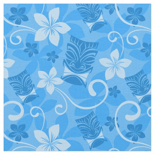 Blue Tiki Masks Hawaiian Fabric