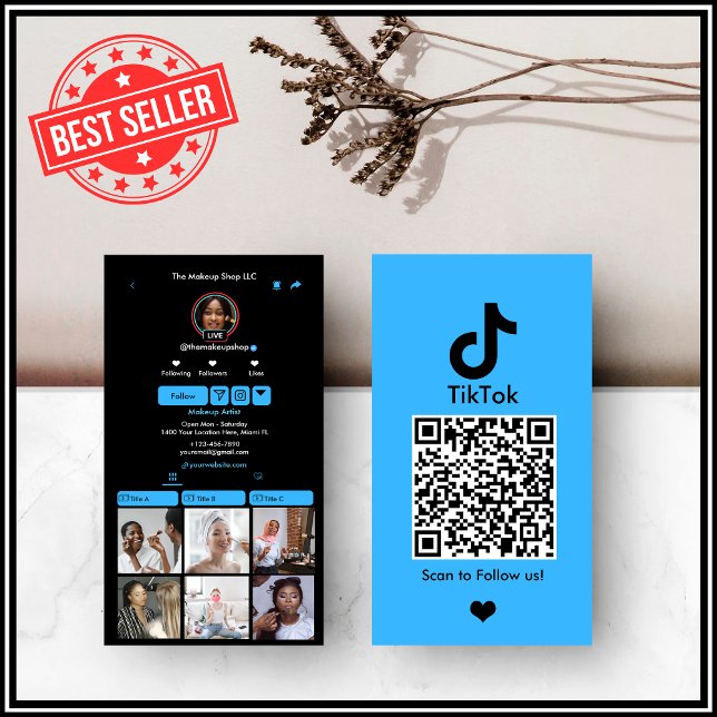 Blue TikTok Social Media QR Code Business Card (Creator Uploaded)