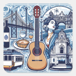 Blue tile about Lisbon and Portuguese culture Square Sticker