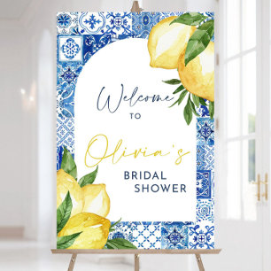 Blue tile and Lemon Bridal Shower Welcome Sign 