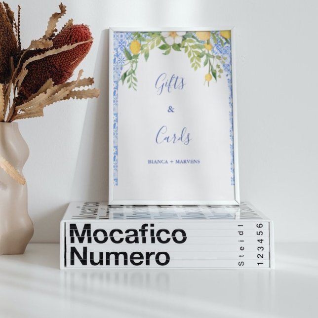 Blue tile and Lemon wedding Gifts & Cards Sign (Creator Uploaded)