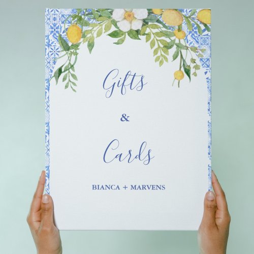 Blue tile and Lemon wedding Gifts  Cards Sign 