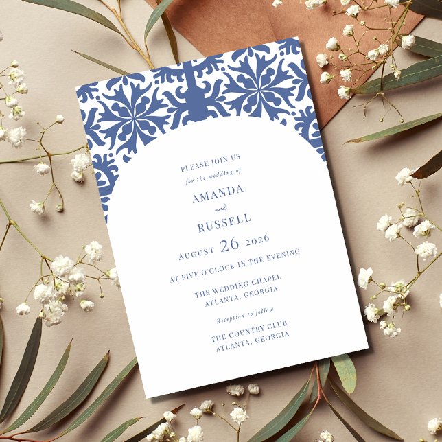 Blue Tile Arch Mediterranean Wedding  Invitation (Creator Uploaded)