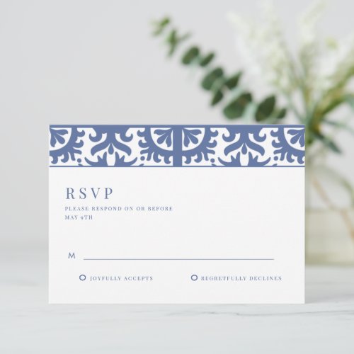 Blue Tile Arch Mediterranean Wedding RSVP Card