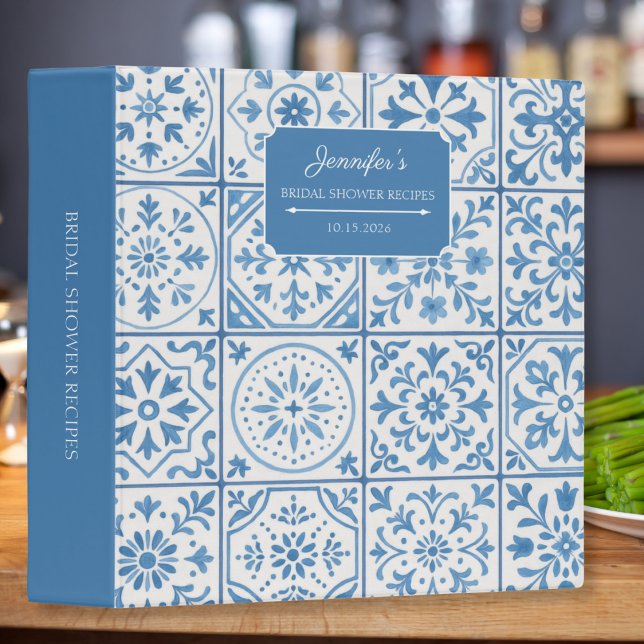 Blue Tile Bridal Shower Recipe 3 Ring Binder (Creator Uploaded)