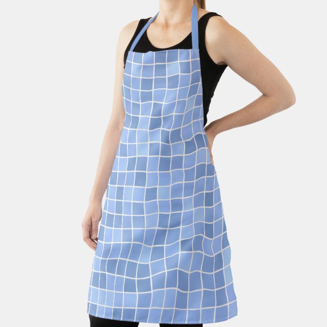 Blue Tile Checker Pattern Apron (Insitu)