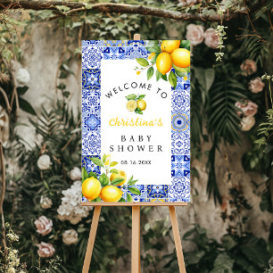 Blue Tile Citrus Lemon Baby Shower Welcome Sign