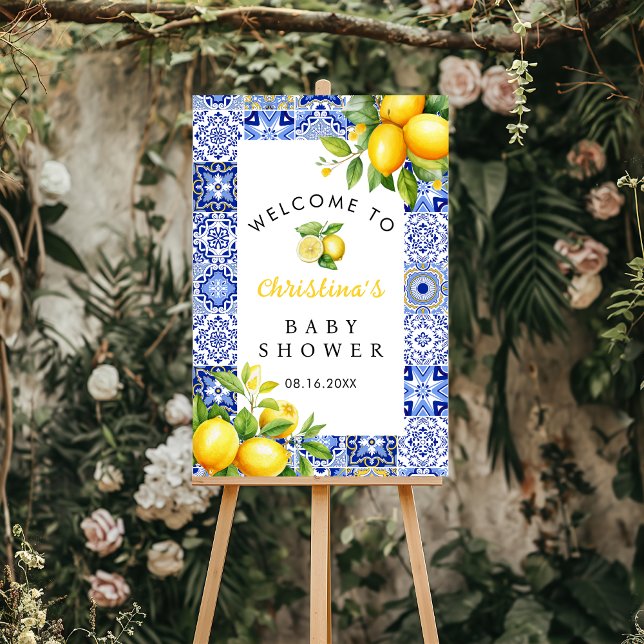 Blue Tile Citrus Lemon Baby Shower Welcome Sign (Creator Uploaded)