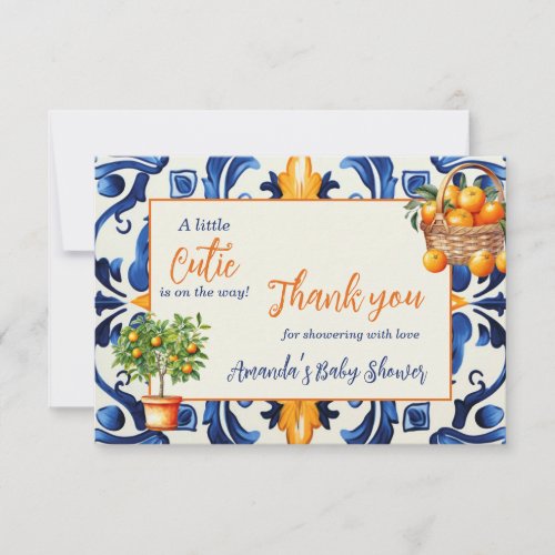 Blue Tile Cutie Orange Citrus Baby Shower Favor Thank You Card