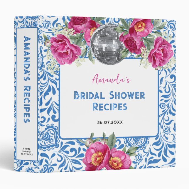 Blue Tile Dancing Queen Bridal Shower Recipe Book 3 Ring Binder (Front/Spine)