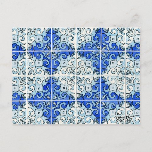Blue Tile Design 2 _ Swirls Postcard