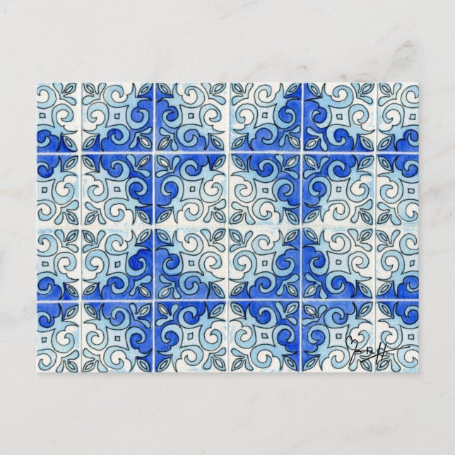 Blue Tile Design 2 - Swirls Postcard (Front)