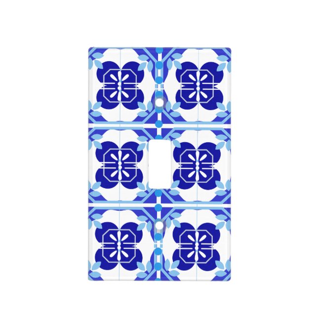 Blue Tile Design Decorative Light Switch Cover (Front)