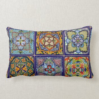 Blue Tile Design Lumbar Pillow by angelworks at Zazzle