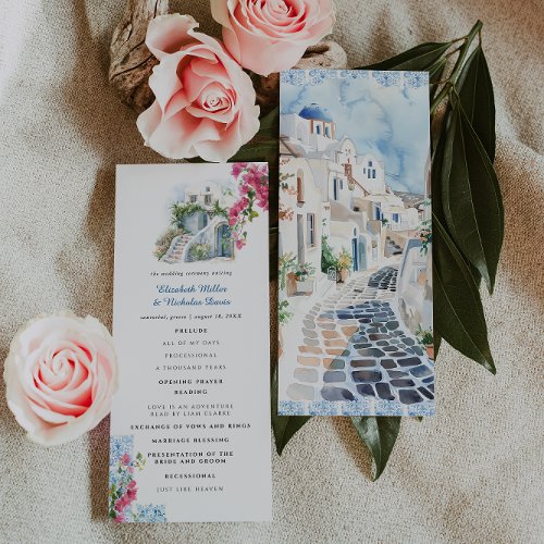 Blue Tile Floral  Greece Wedding Program