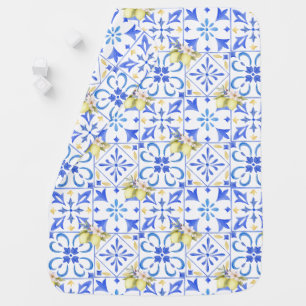 Blue Tile French Country Lemon Pattern Baby Blanket